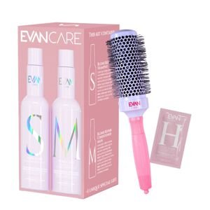 KIT: Evan Care Pure Care BLOND Repair Kit - šampón a maska pre blond vlasy, 500 ml + kefa na vlasy Evan + vzorky